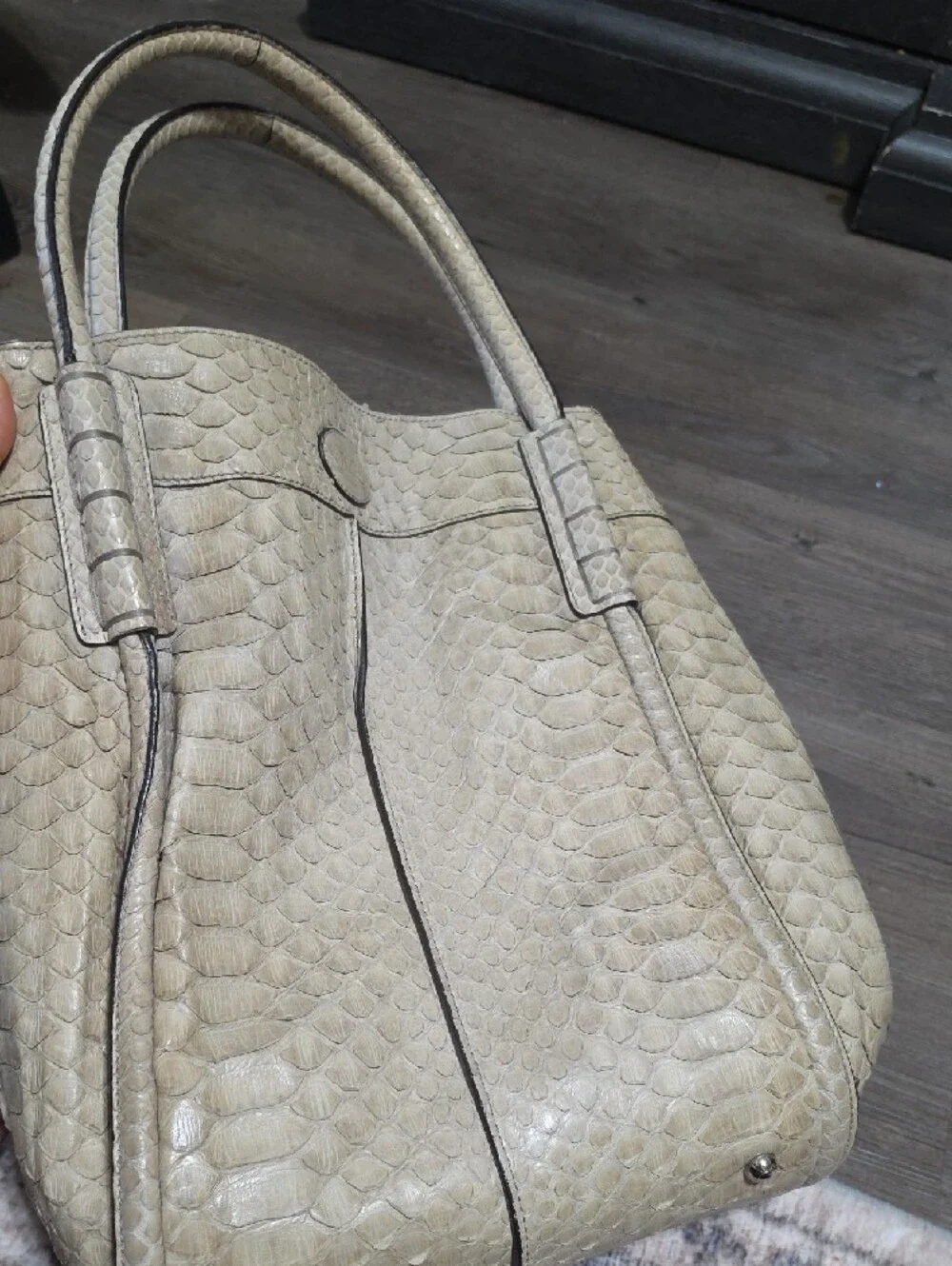 Tod's Beige Python-Embossed Leather Shoulder Bag